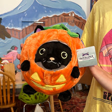 Load image into Gallery viewer, undercover black kitty in pumpkin squishable
