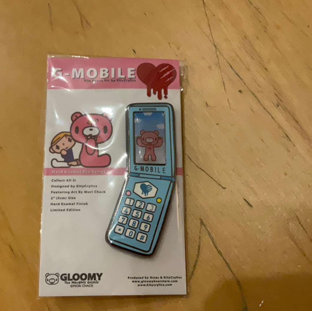 Gloomy Bear Blue G-Mobile Enamel Pin