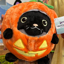 Load image into Gallery viewer, undercover black kitty in pumpkin squishable
